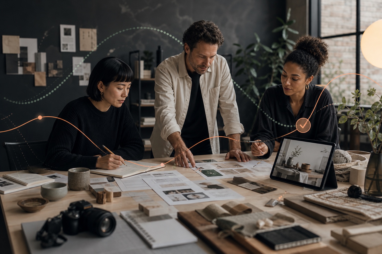 Content-team arbejder med research, brandvoice, kreative materialer og godkendelse